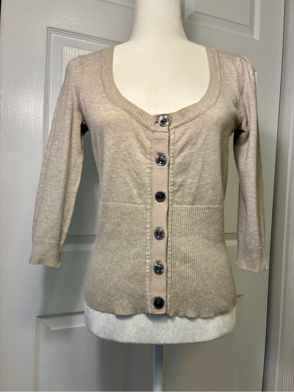 BCBGeneration Beige Scoop-Neck Button Cardigan